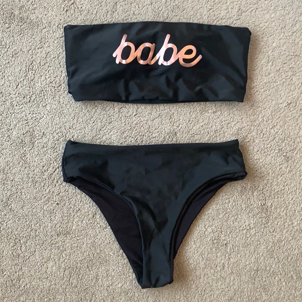 “Babe” high waisted black 2 piece